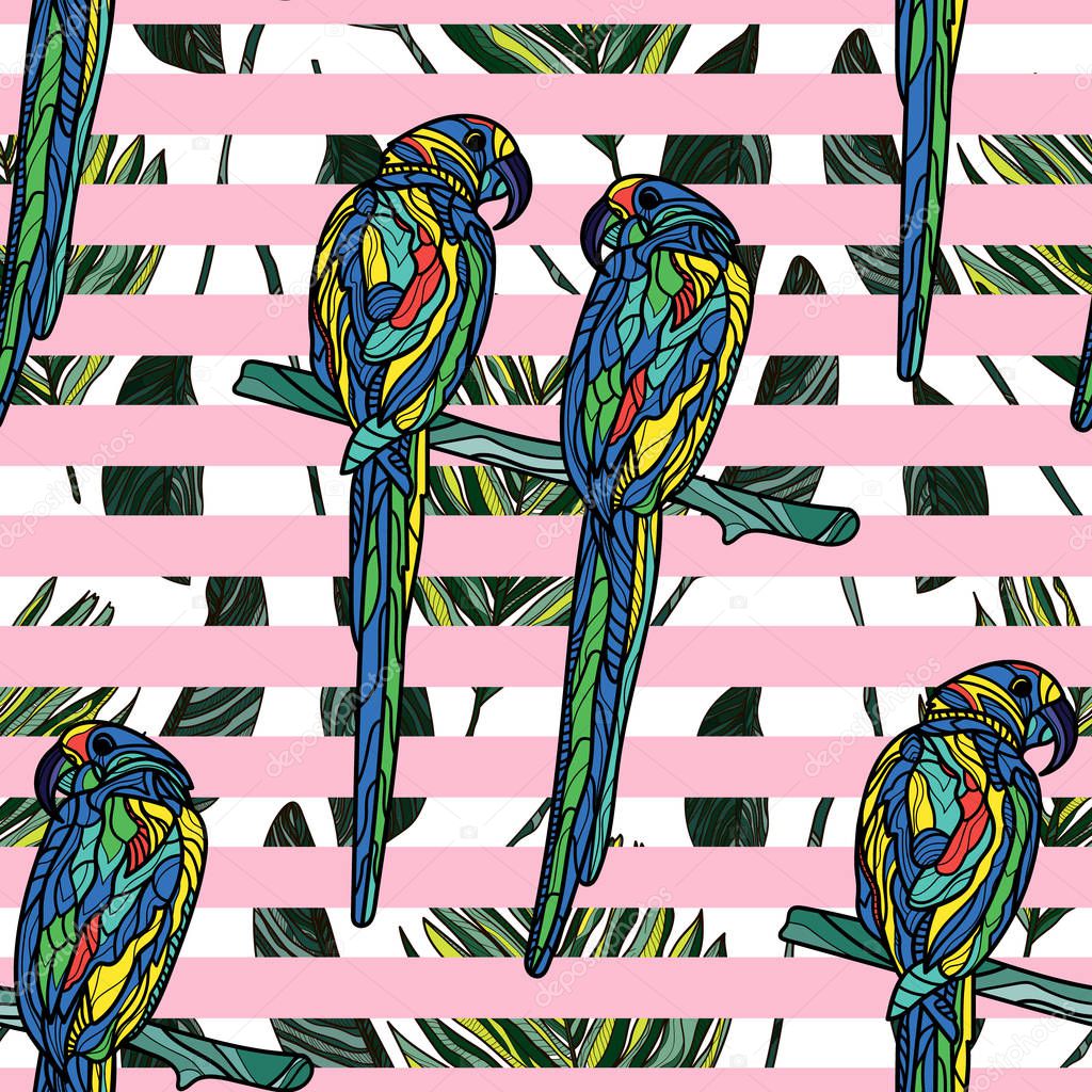 Seamless pattern with parrots.