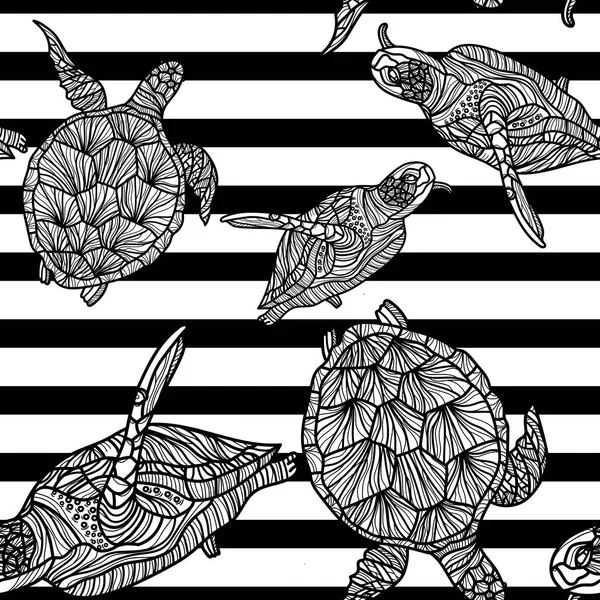 Sömlös monokrom mönster med sköldpaddor. — Stock vektor