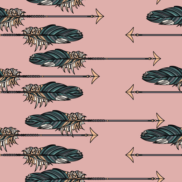 Бесшовный рисунок со стрелкой с перьями
.