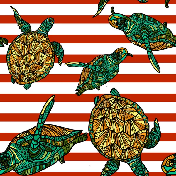 Seamless mönster med sköldpaddor. — Stock vektor