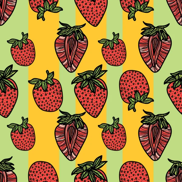 Nahtloses Muster mit Erdbeeren. — Stockvektor