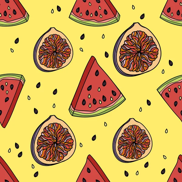 Nahtloses Muster mit Wassermelone und Feigen. — Stockvektor