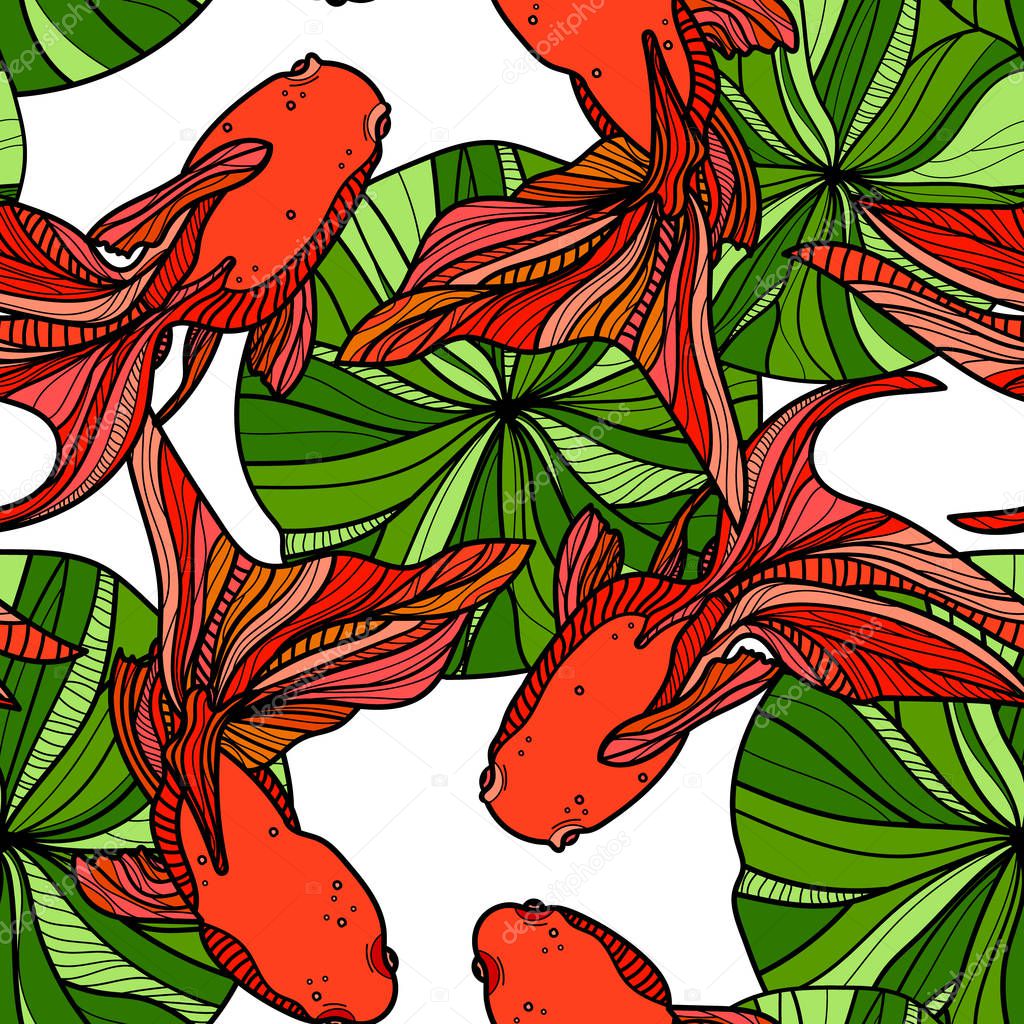 Seamless pattern with golden fishes.
