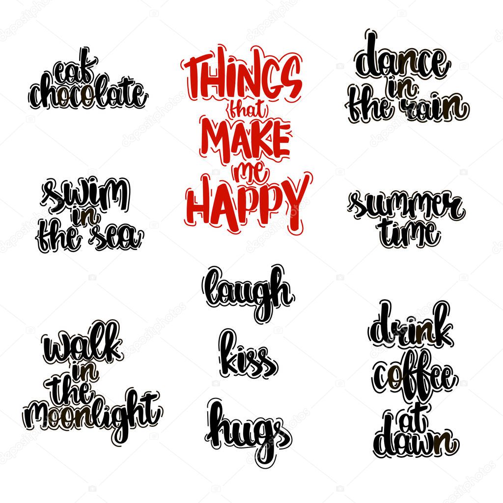 Hand drawn lettering of things that make happy.