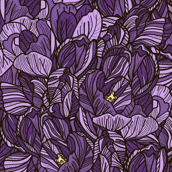 Bloemmotief met violet tulpen. — Stockvector