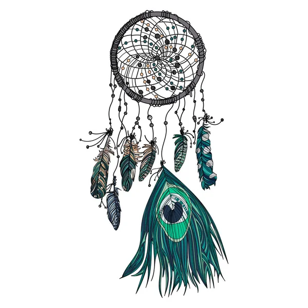 Hand dras etniska dreamcatcher. — Stock vektor