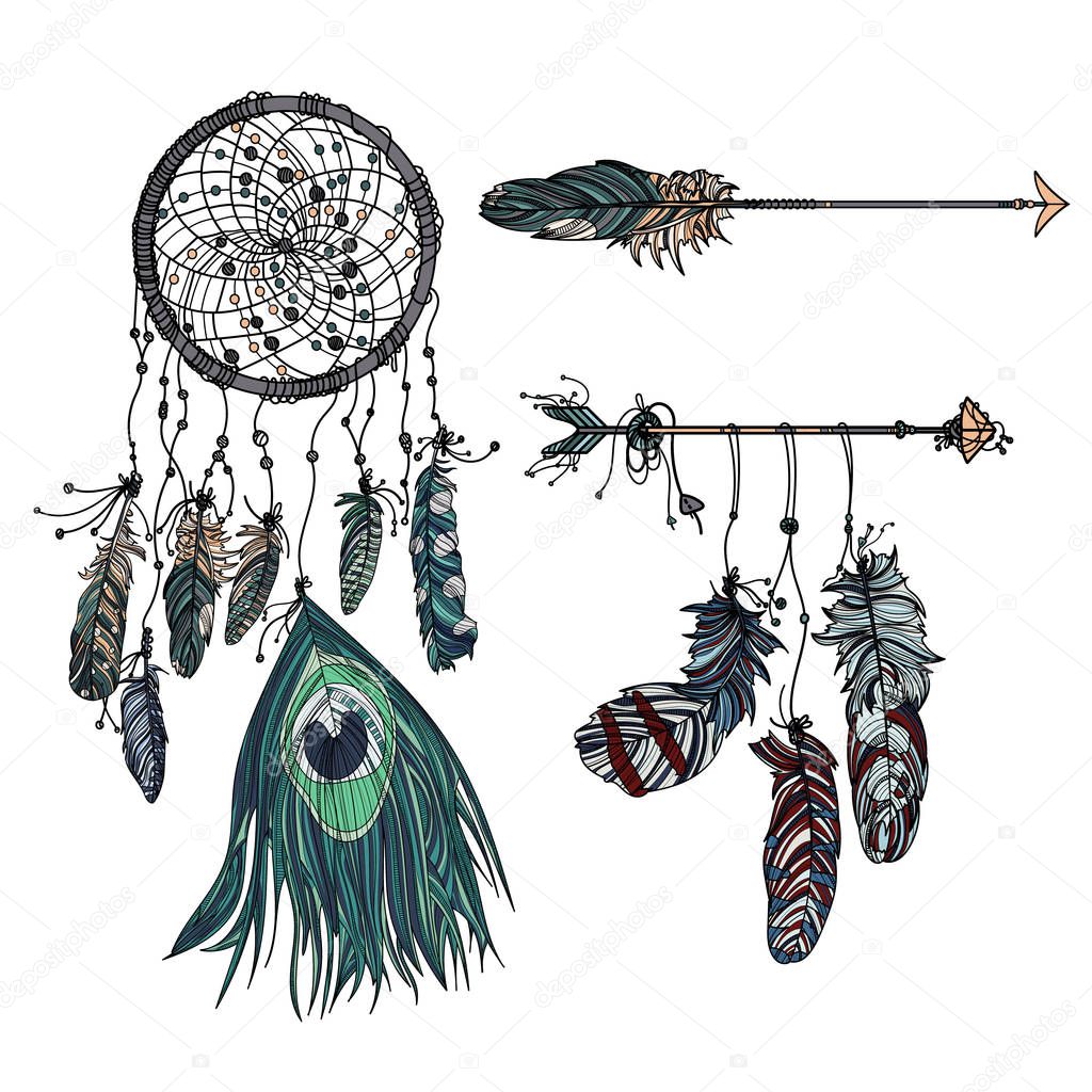 Dreamcatcher with ethnic arrow and feathers.