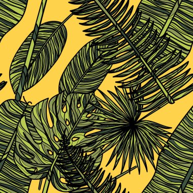Tropikal yapraklarla kusursuz desen.