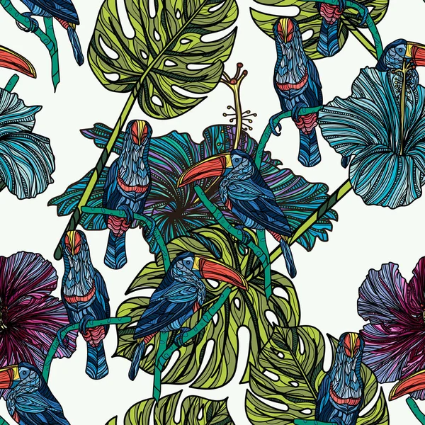 Seamless pattern with toucans.