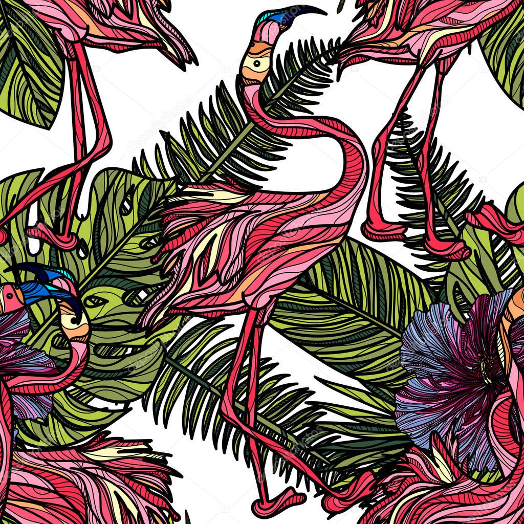 Seamless pattern with flamingo .