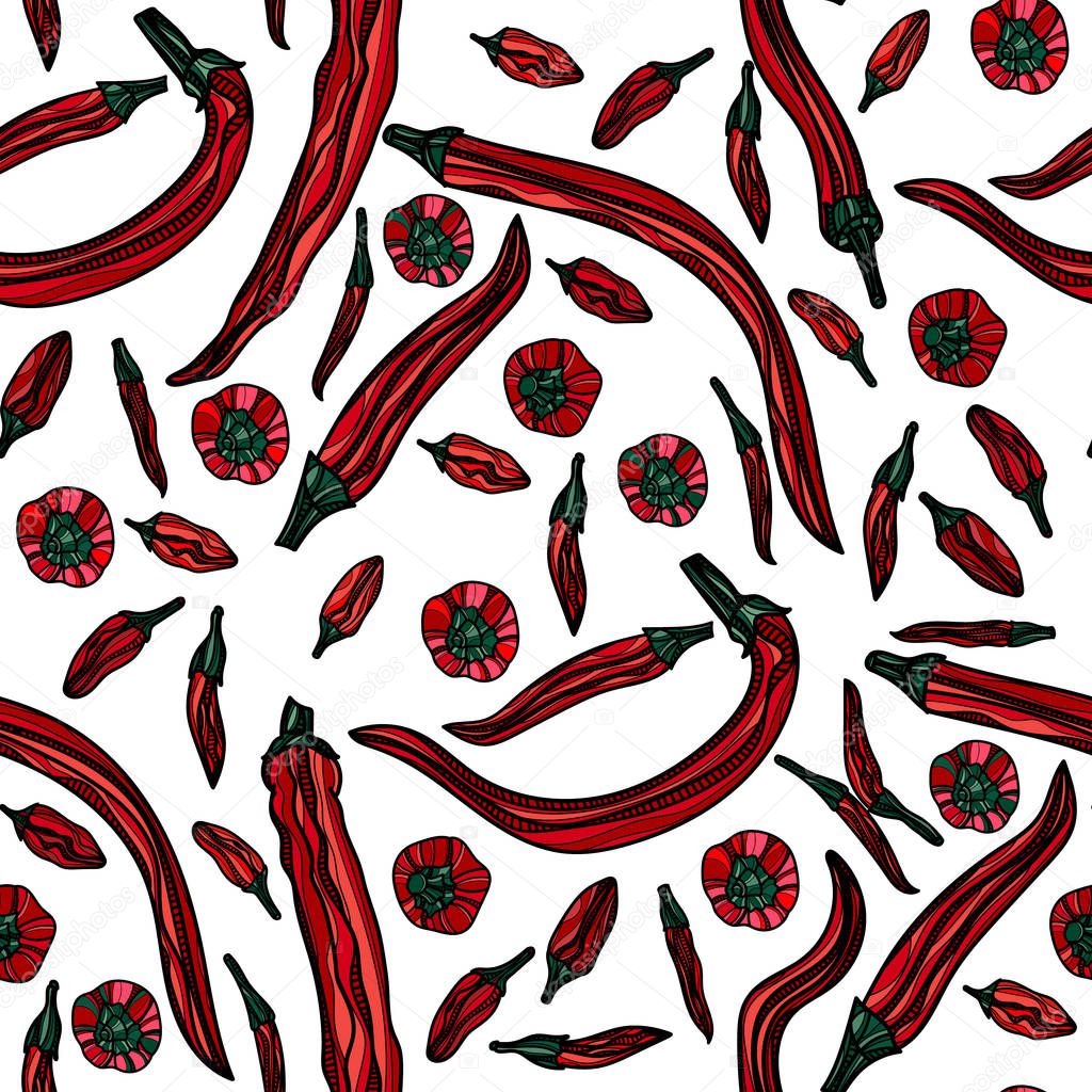 Seamless pattern with red chili  peppers.