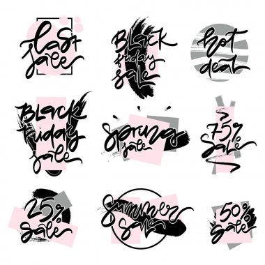 Düz tasarım satış çıkartmaları kümesi. 