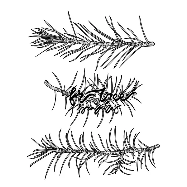 Árbol de abeto ramas monocromas vector ilustración . — Vector de stock