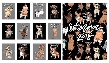 Takvim 2018. Köpeklerle şirin aylık takvim.