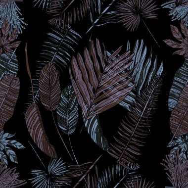 Tropikal yapraklarla kusursuz desen.