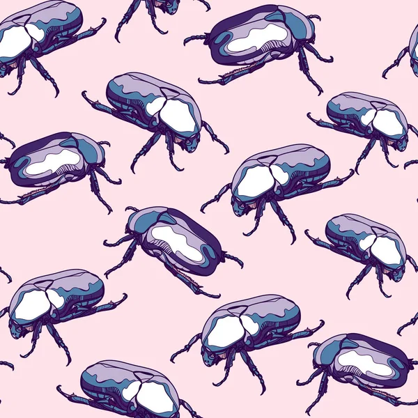 Naadloze patroon met scarab kevers. — Stockvector