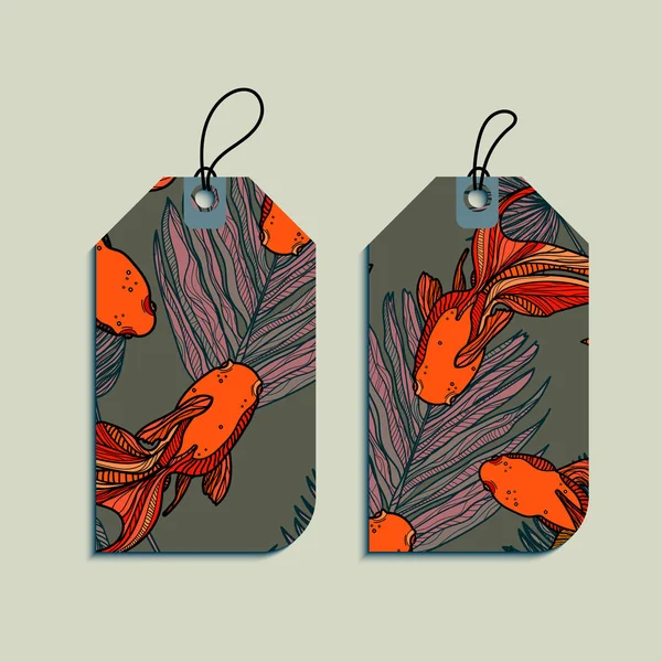 Ensemble de poissons dorés étiquettes cadeaux . — Image vectorielle