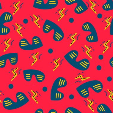 Pembe arka planda geçmişe dönük 80 'ler güneş gözlüğü ve yıldırım deseni olan kusursuz bir model. Moda biçiminde vektör illüstrasyonu.