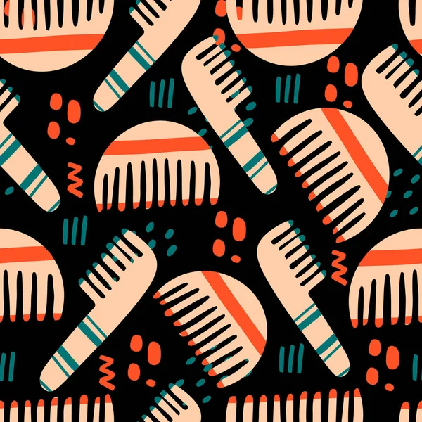 Wooden Hairbrushes Seamless Pattern Hand Drawn Element Zero Waste Life — Stock Vector