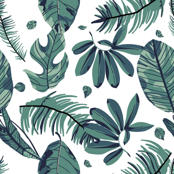 Feuilles Palmier Vert Tropical Feuille Jungle Motif Sans Couture Sur — Image vectorielle