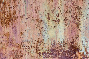 Kahverengi ve sarı pas, paslanmış metal zemin. Paslı boyanmış metal duvar.