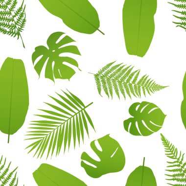 Tropicla palmiye ve fern ile seamless modeli. Vektör çizim