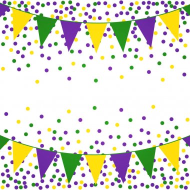 Mardi Gras boncuk ve bayrakları ile arka plan. Vektör çizim