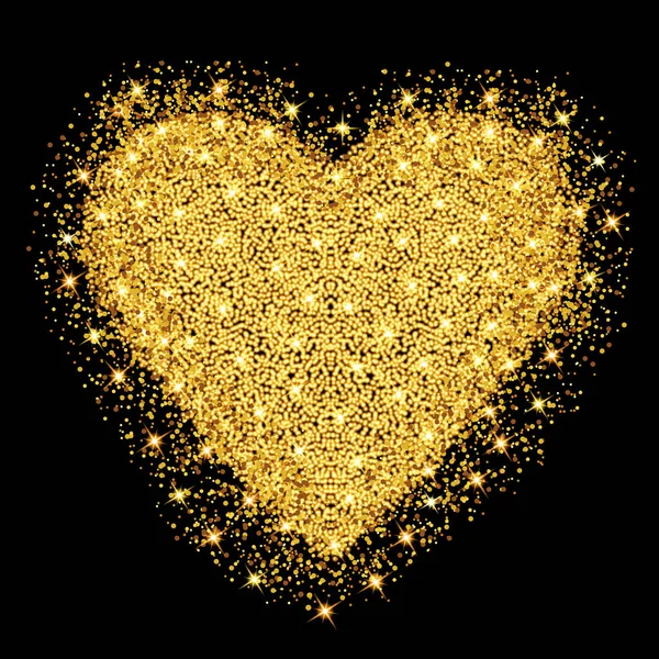 Happy Valentines Day Greeting Card Gold Heart Glitter Stars Particles — Stock Vector