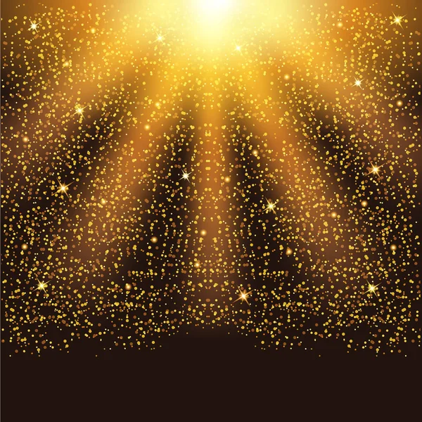 Goldene Funkelnde Teilchen Und Sterne Konfetti Glitzert Vektorillustration — Stockvektor