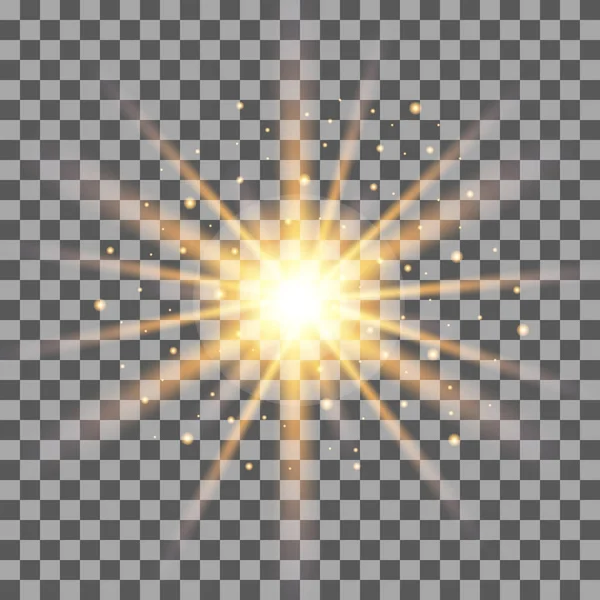 Zlaté Paprsky Světla Efekt Izolované Průhledné Pozadí Vektorové Ilustrace — Stockový vektor