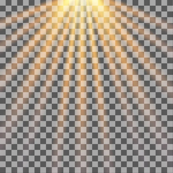Сонячні Промені Прозорому Фоні Сонячне Світло Векторні Ілюстрації — стоковий вектор