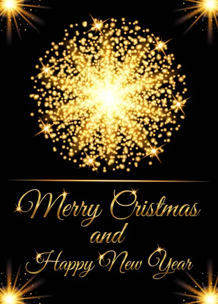 Cartão Felicitações Natal Convite Feliz Ano Novo Com Partículas Ouro — Vetor de Stock