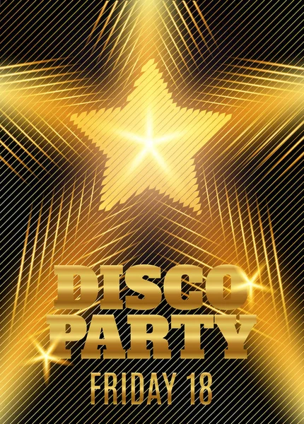 Disco Party Poster Template Shining Gold Star Vector Illustration — Stock Vector