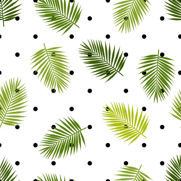 Palm Leaf Σιλουέτες Και Απρόσκοπτη Πουά Μοτίβο Τροπικά Φύλλα Εικονογράφηση — Διανυσματικό Αρχείο