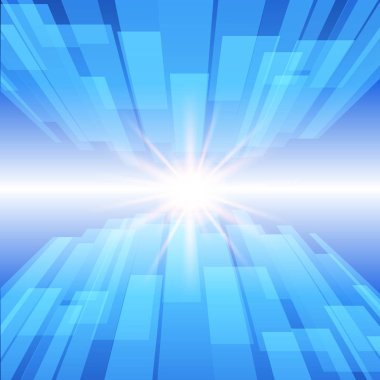 Mavi soyut teknolojik altyapı ile parlayan yıldızı. Vektör çizim.