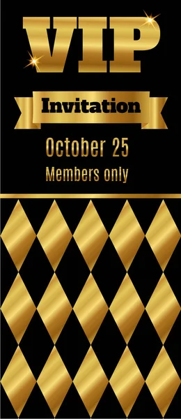 Vip Club Party Premium Einladungskarte Flyer Mit Raute Schwarz Gold — Stockvektor