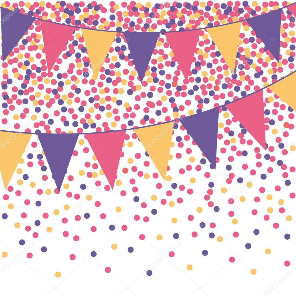 Ultra violet bunting background with confetti. Vector illustration.