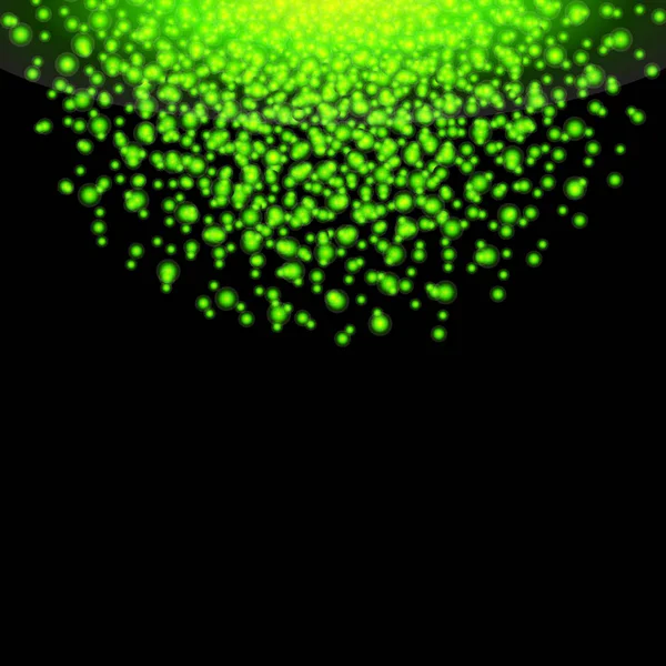 Particules Vert Brillant Tombant Sur Fond Noir Vacances Boîte Nuit — Image vectorielle