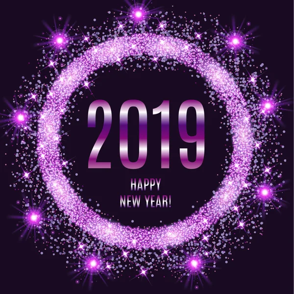 2019 Happy New Year Gloeiende Violette Achtergrond Vectorillustratie Rechtenvrije Stockvectors