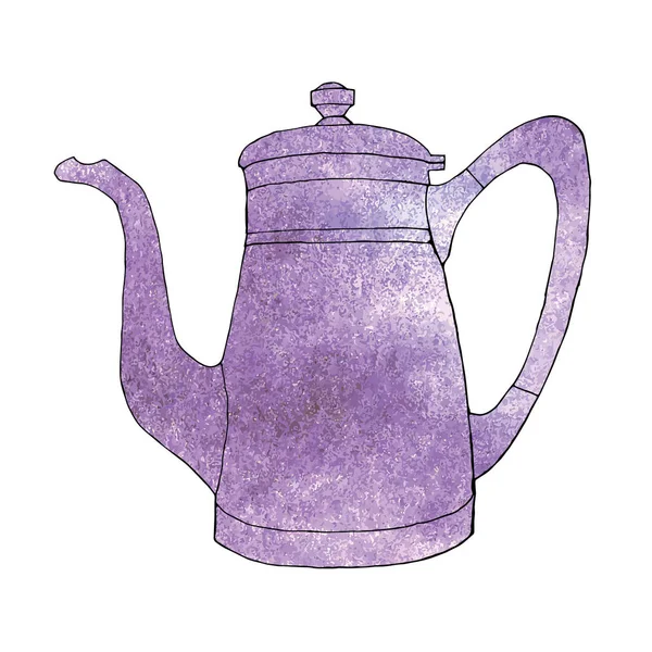 Ultra Violeta Aquarela Mão Desenhado Coffeeapot Vector Ilustração — Vetor de Stock