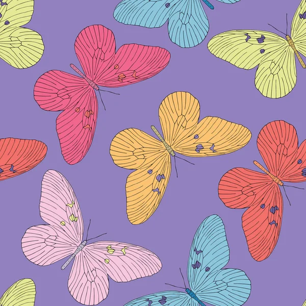 Hand Drawn Butterfly Seamless Pattern Vector Illustration — Stock Vector