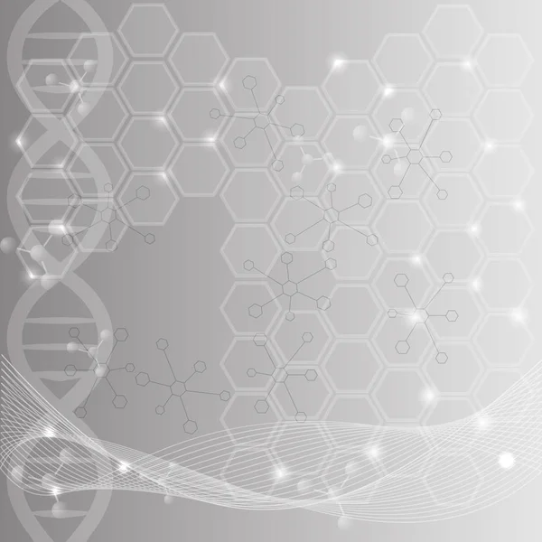 Abstrakte naturwissenschaftliche Hintergrundgestaltung mit Sechsecken und Leuchten — Stockvektor