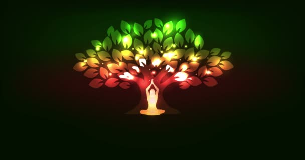 Vackra glittrande träd och kvinna — Stockvideo