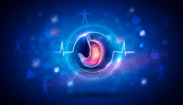 Στομαχική Θεραπεία Έννοια Κανονική Γραμμή Καρδιογράφημα Ένα Φωτεινό Μπλε Επιστημονικό — Διανυσματικό Αρχείο
