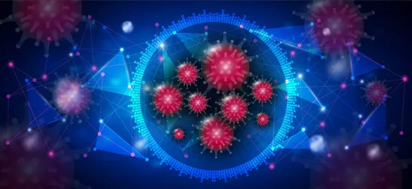 Coronavirus Abstracte Blauwe Achtergrond Onderzoeksconcept — Stockvector