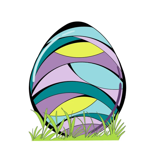 Zdobené velikonoční vajíčko s trávou izolovaných na bílém pozadí — Stock fotografie