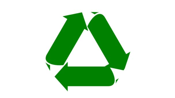 Recycle icon animation with flat green arrows — Stock video