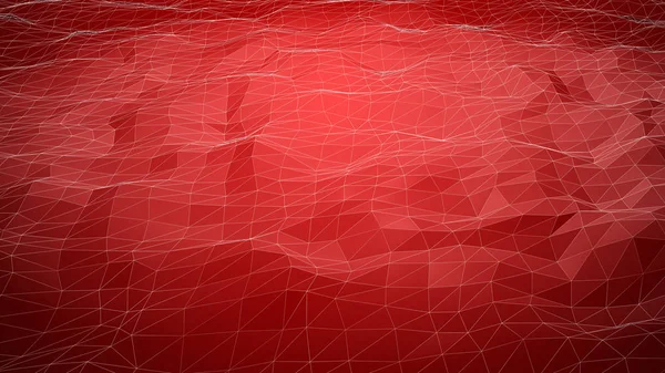 Fond polygonal abstrait rouge avec lignes filaires — Photo