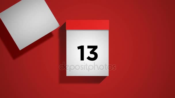 Calendario mensual rojo sobre un fondo rojo con páginas arrancando — Vídeo de stock