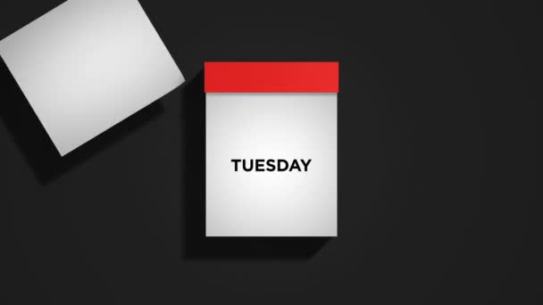 Красный ежемесячный календарь на темно-сером фоне со вырванными страницами — стоковое видео
